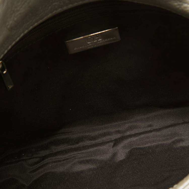 Pre Owned Carolina Herrera Grey Monogram Embossed Leather Audrey Flap Shoulder Bag