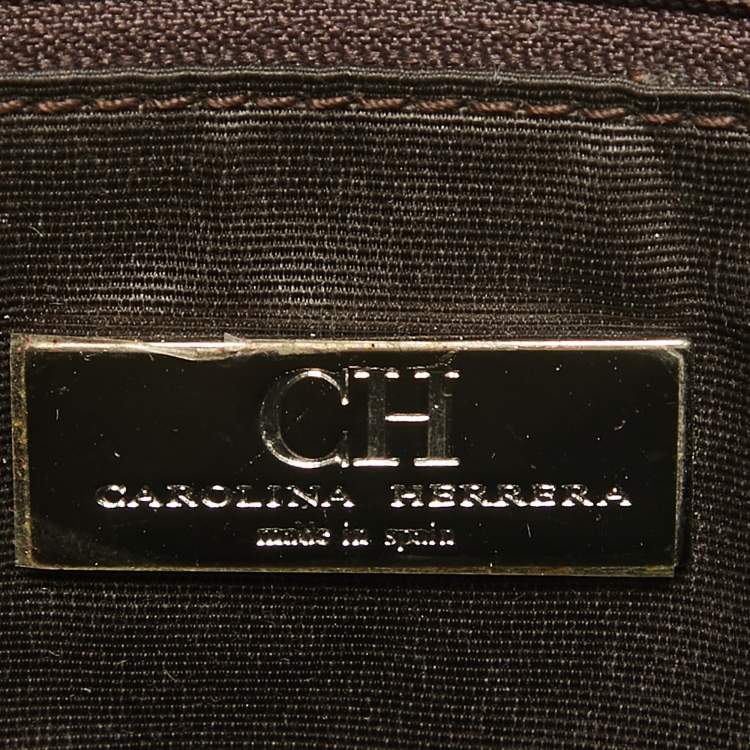 Pre Owned Carolina Herrera Grey Monogram Embossed Leather Audrey Flap Shoulder Bag