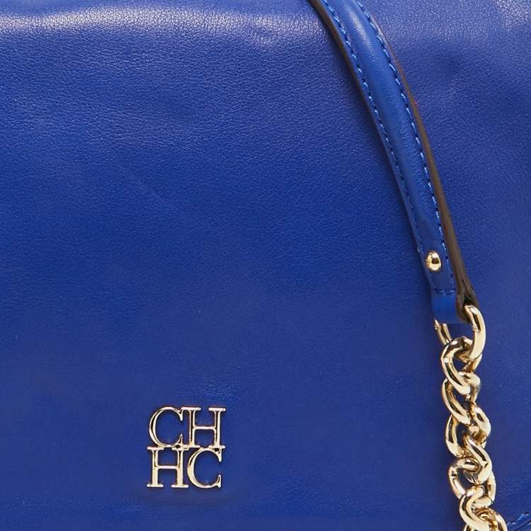 Pre Owned Carolina Herrera Blue Leather New Baltazar Flap Shoulder Bag