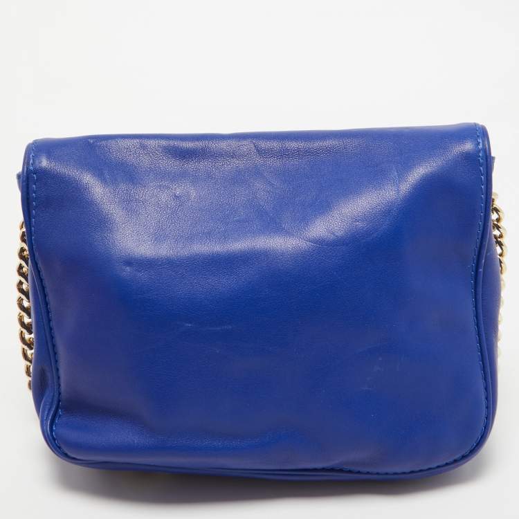 Pre Owned Carolina Herrera Blue Leather New Baltazar Flap Shoulder Bag