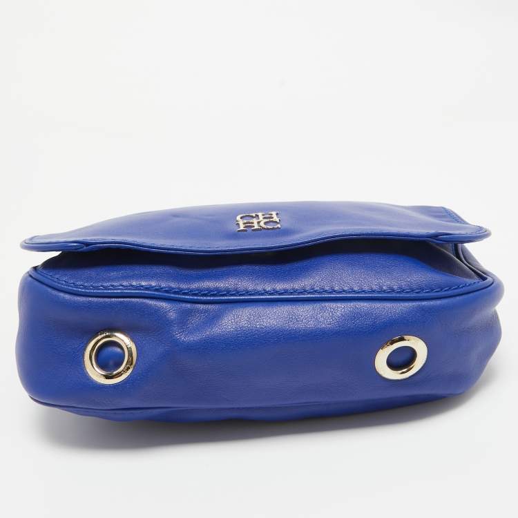 Pre Owned Carolina Herrera Blue Leather New Baltazar Flap Shoulder Bag