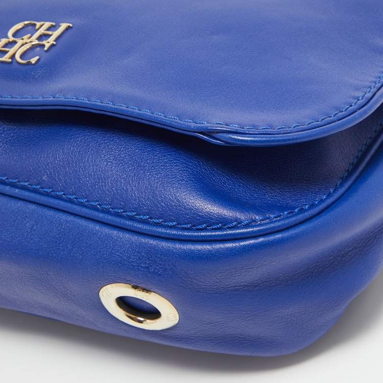 Pre Owned Carolina Herrera Blue Leather New Baltazar Flap Shoulder Bag