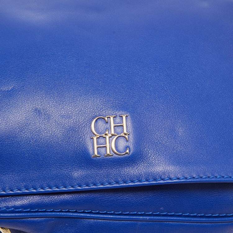 Pre Owned Carolina Herrera Blue Leather New Baltazar Flap Shoulder Bag