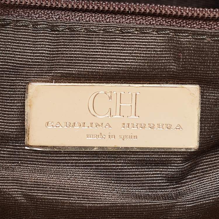 Pre Owned Carolina Herrera Cream/Brown Monogram Coated Canvas and Leather Chain Tote