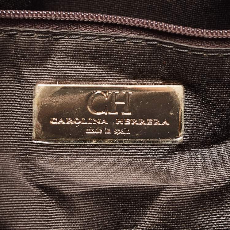 Pre Owned Carolina Herrera Cream/Brown Monogram Coated Canvas and Leather Chain Tote