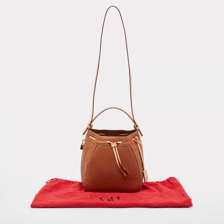 Pre Owned Carolina Herrera Brown Monogram Embossed Leather Small Andy Bucket Bag