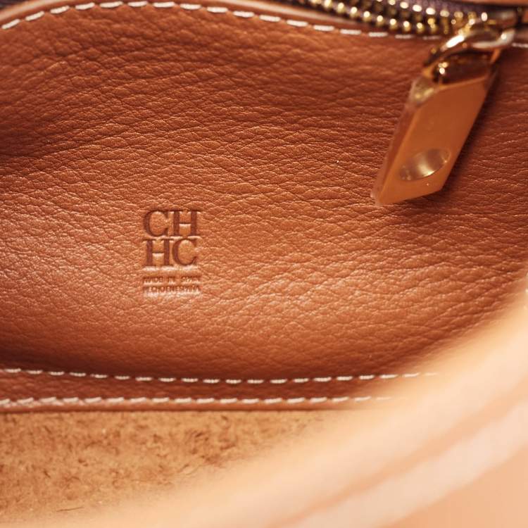 Pre Owned Carolina Herrera Brown Monogram Embossed Leather Small Andy Bucket Bag