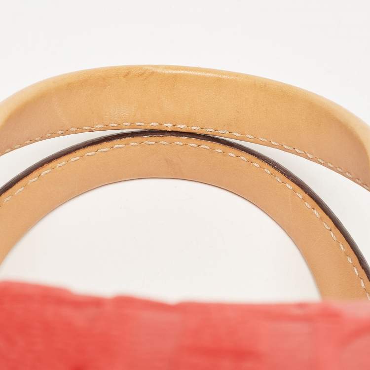 Pre Owned Carolina Herrera Red Monogram Embossed Leather Large Andy Boston Bag