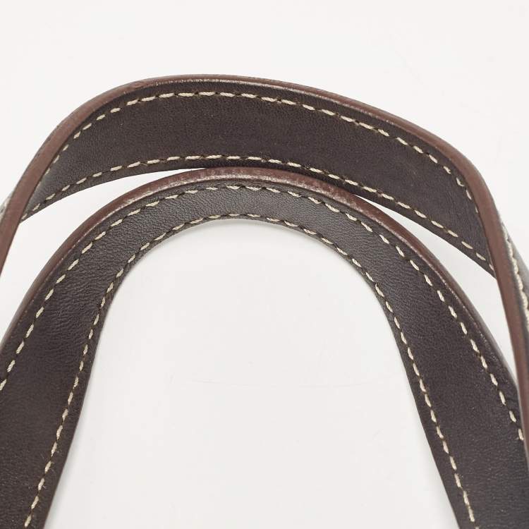 Pre Owned Carolina Herrera Dark Brown/Off White Monogram Canvas and Leather Flap Hobo