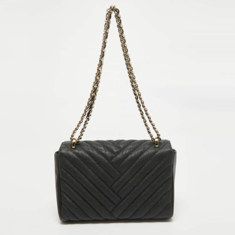Pre Owned Carolina Herrera Black Quilted Leather CHHC Flap Shoulder Bag