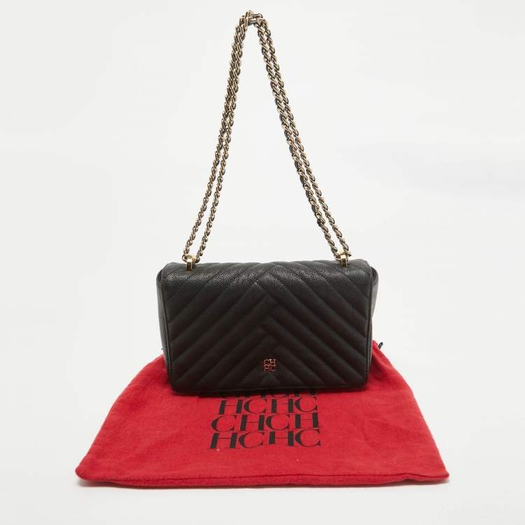 Pre Owned Carolina Herrera Black Quilted Leather CHHC Flap Shoulder Bag