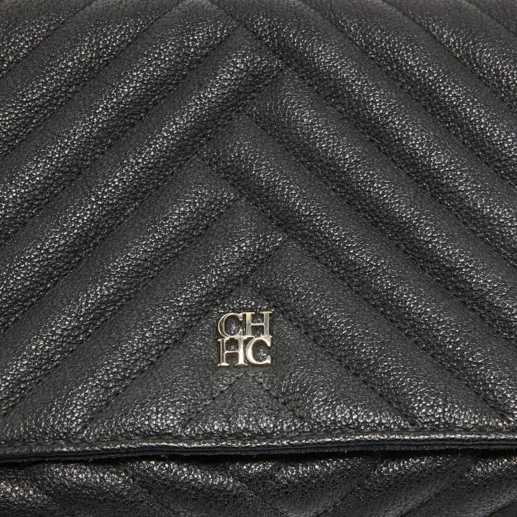 Pre Owned Carolina Herrera Black Quilted Leather CHHC Flap Shoulder Bag