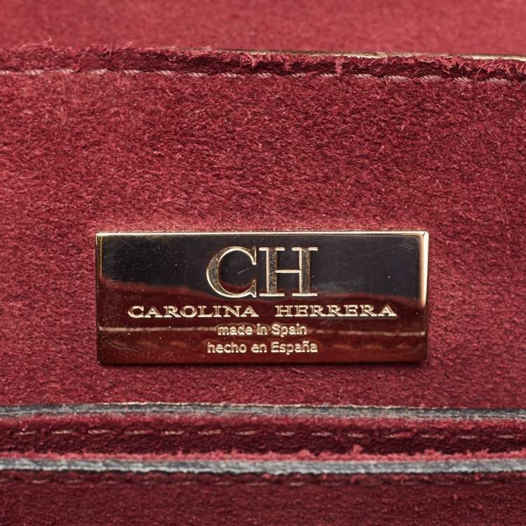 Pre Owned Carolina Herrera Black/Bronze Python and Leather Pushlock Flap Top Handle Bag