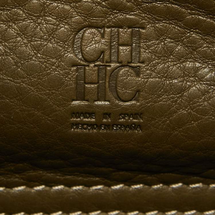 Pre Owned Carolina Herrera Khaki Green Monogram Leather Andy Locked Shoulder Bag