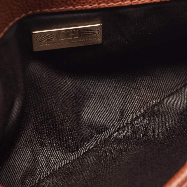 Pre Owned Carolina Herrera Brown Leather Metal Flap Clutch