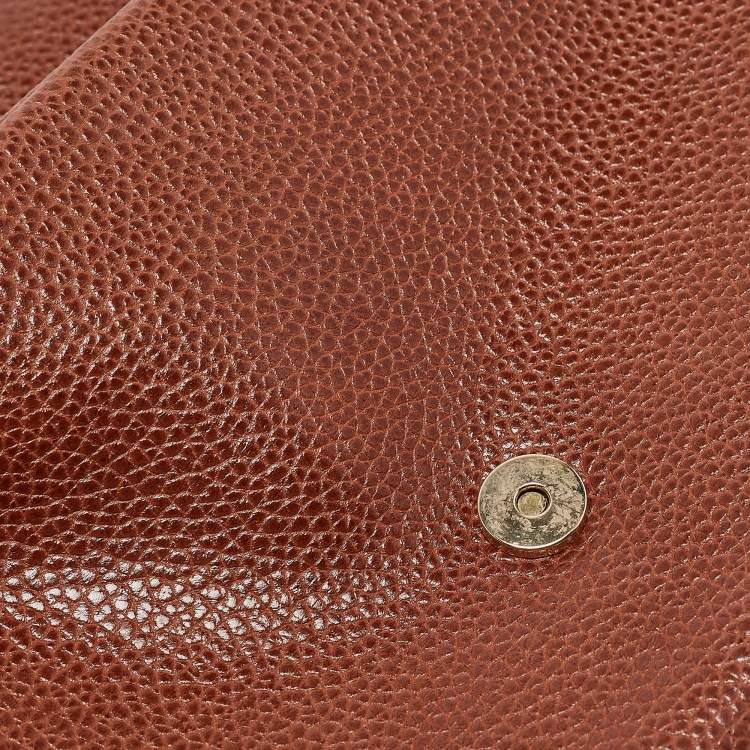 Pre Owned Carolina Herrera Brown Leather Metal Flap Clutch
