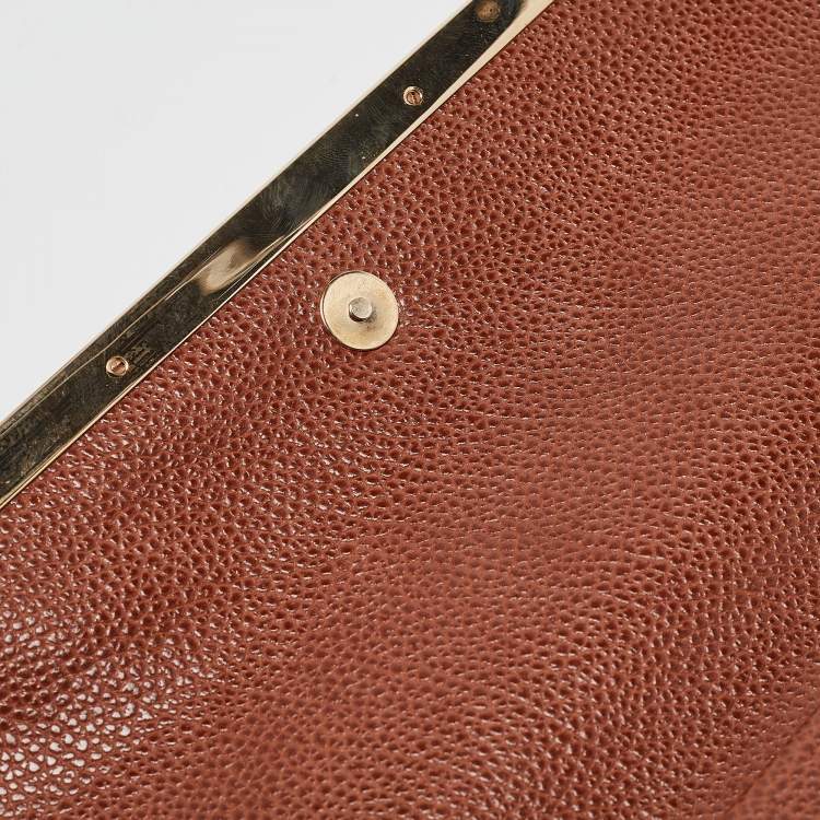 Pre Owned Carolina Herrera Brown Leather Metal Flap Clutch