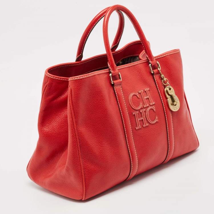 Pre Owned Carolina Herrera Red Leather Large Matteo Tote