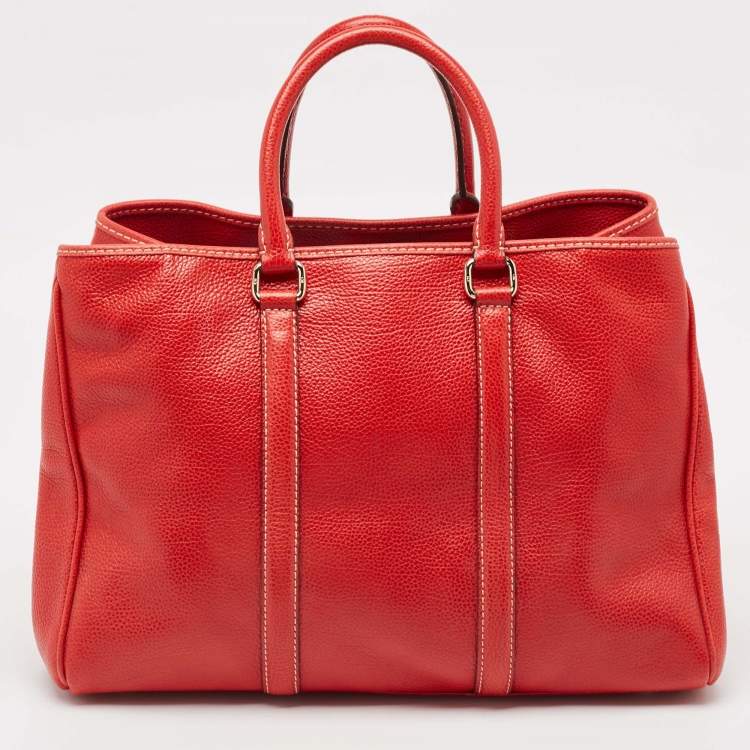 Pre Owned Carolina Herrera Red Leather Large Matteo Tote
