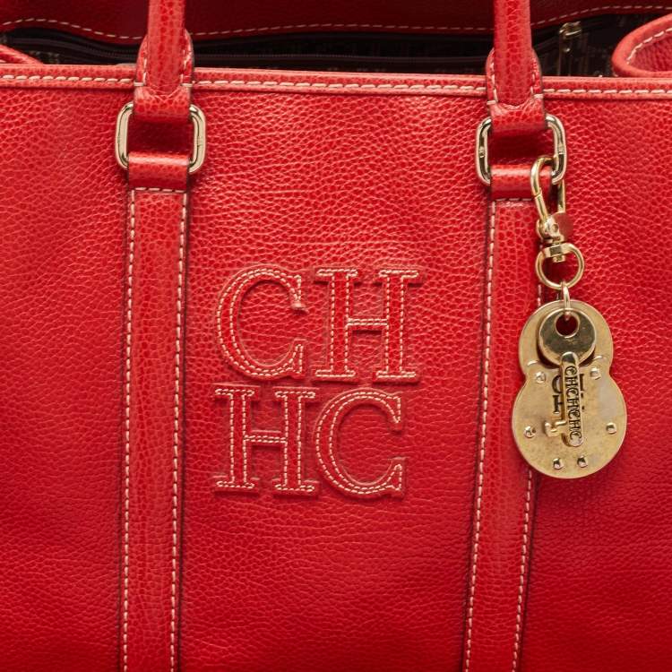 Pre Owned Carolina Herrera Red Leather Large Matteo Tote