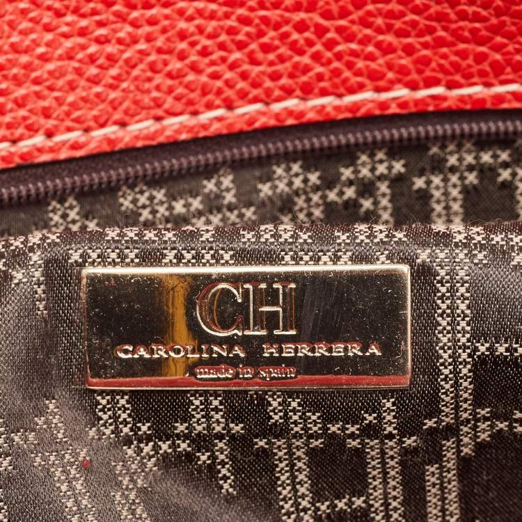 Pre Owned Carolina Herrera Red Leather Large Matteo Tote