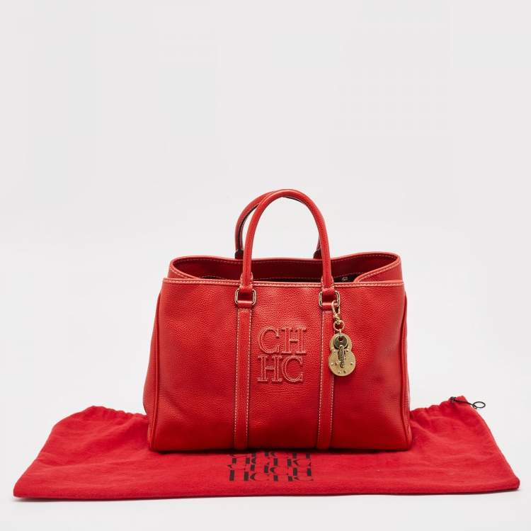 Pre Owned Carolina Herrera Red Leather Large Matteo Tote