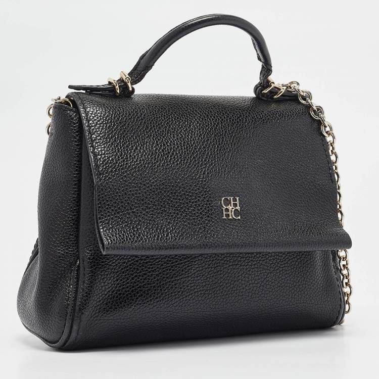 Pre Owned Carolina Herrera Black Leather Small Minuetto Top Handle Bag