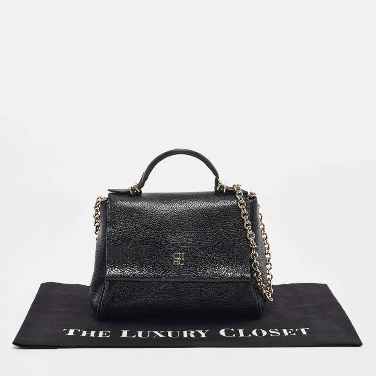 Pre Owned Carolina Herrera Black Leather Small Minuetto Top Handle Bag