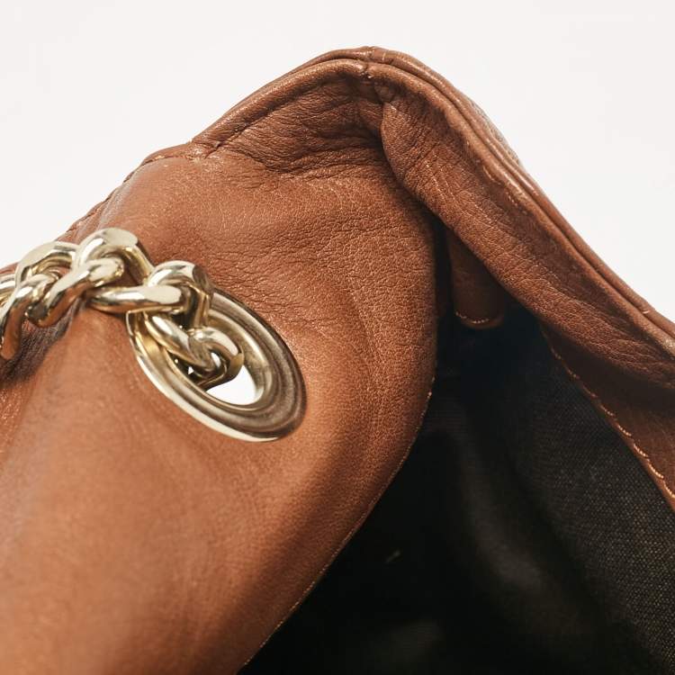Pre Owned Carolina Herrera Brown Monogram Leather Audrey Shoulder Bag