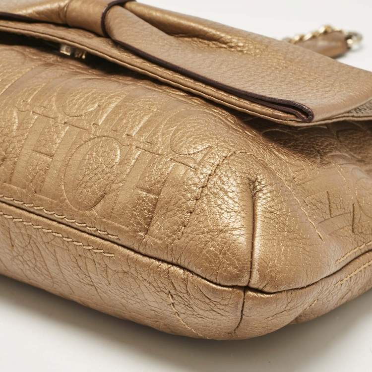 Pre Owned Carolina Herrera Gold Monogram Leather Audrey Shoulder Bag