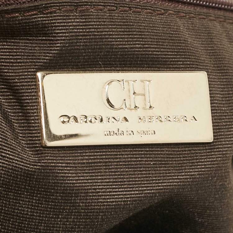 Pre Owned Carolina Herrera Gold Monogram Leather Audrey Shoulder Bag