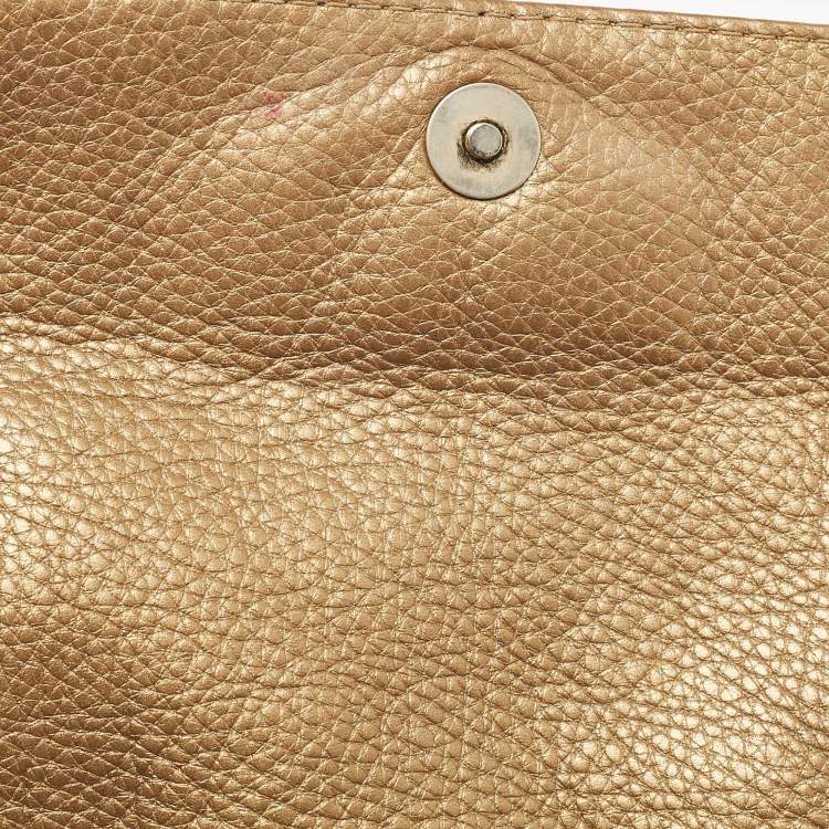 Pre Owned Carolina Herrera Gold Monogram Leather Audrey Shoulder Bag