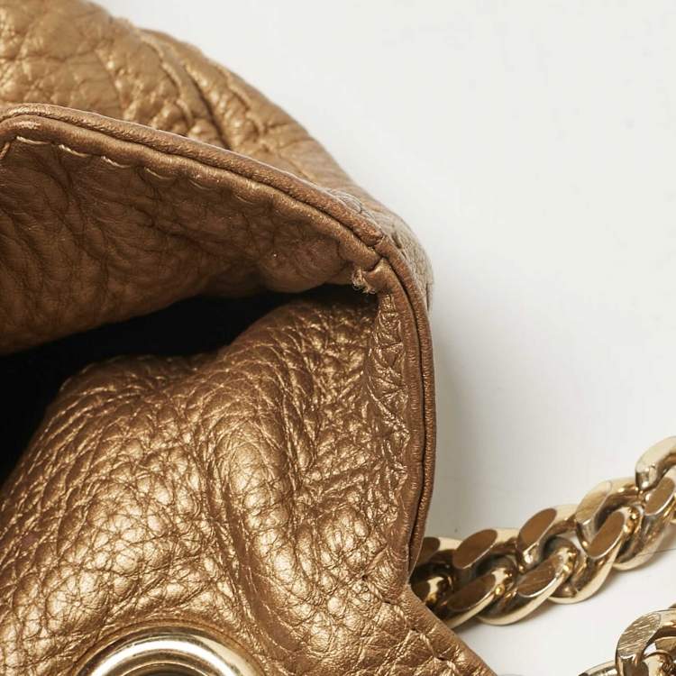 Pre Owned Carolina Herrera Gold Monogram Leather Audrey Shoulder Bag