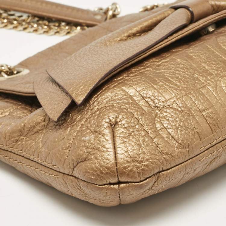 Pre Owned Carolina Herrera Gold Monogram Leather Audrey Shoulder Bag