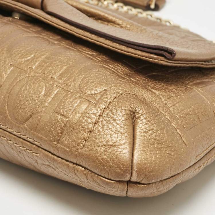 Pre Owned Carolina Herrera Gold Monogram Leather Audrey Shoulder Bag
