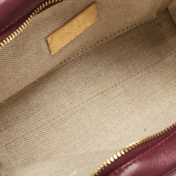 Pre Owned Carolina Herrera Burgundy Embossed Leather Micro Duke Bag