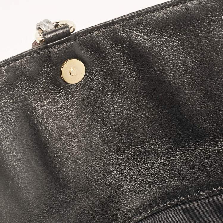Pre Owned Carolina Herrera Black Monogram Embossed Leather Tassel Clutch