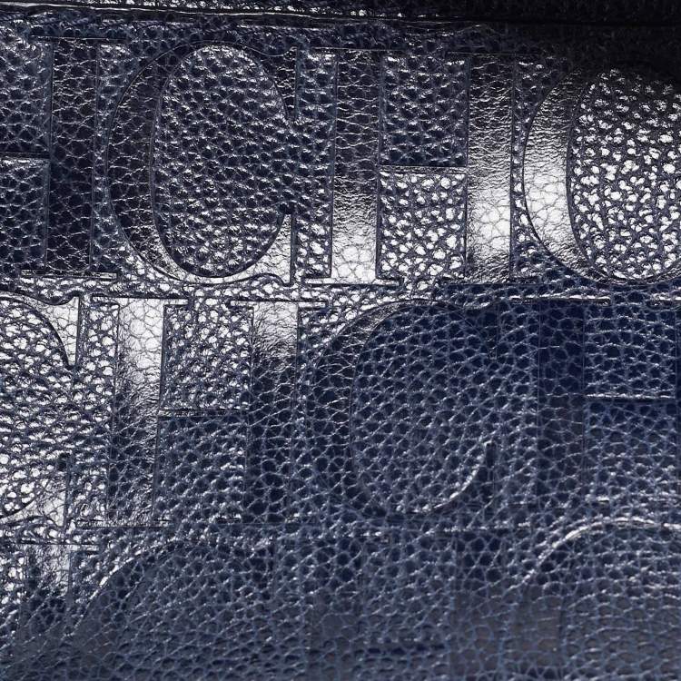 Pre Owned Carolina Herrera Navy Blue Leather Leather Minuetto Top Handle Bag