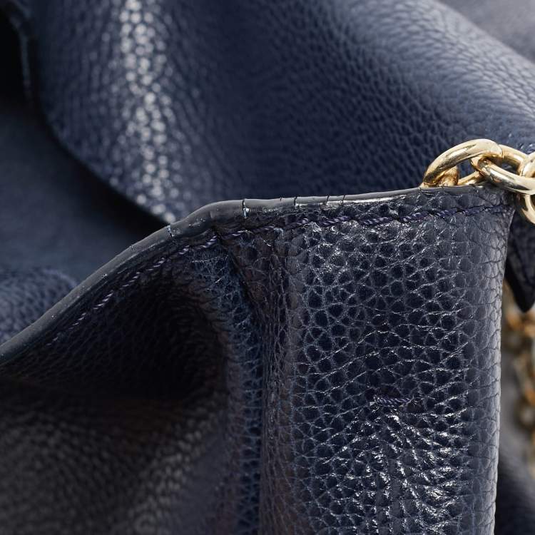 Pre Owned Carolina Herrera Navy Blue Leather Leather Minuetto Top Handle Bag