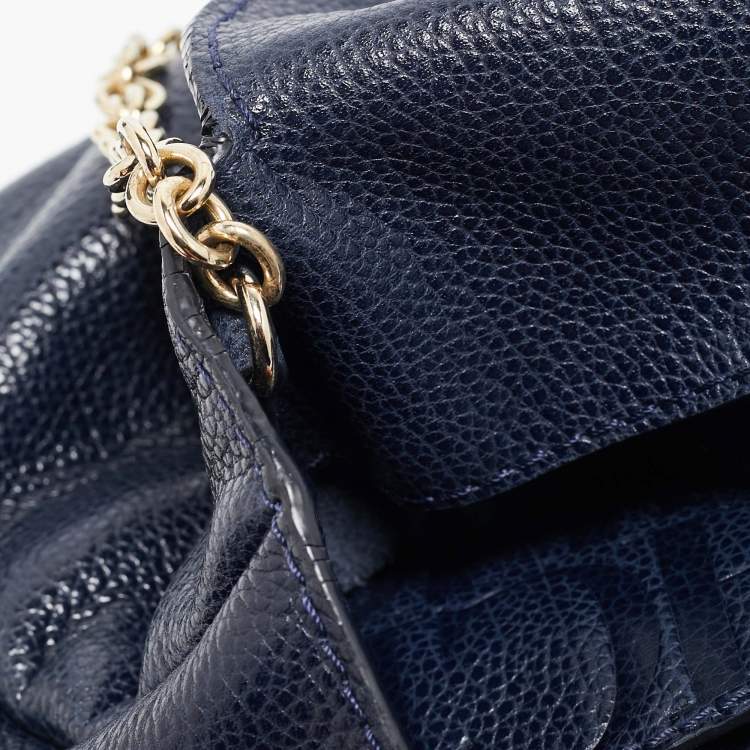 Pre Owned Carolina Herrera Navy Blue Leather Leather Minuetto Top Handle Bag