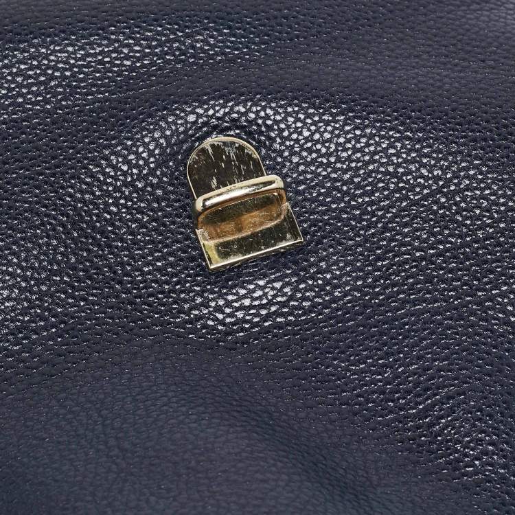 Pre Owned Carolina Herrera Navy Blue Leather Leather Minuetto Top Handle Bag