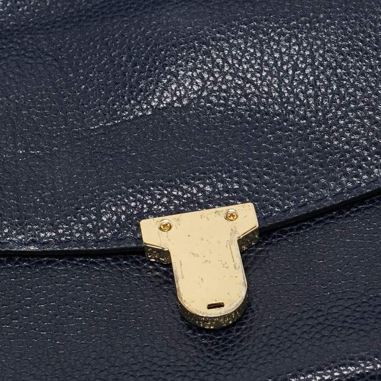 Pre Owned Carolina Herrera Navy Blue Leather Leather Minuetto Top Handle Bag