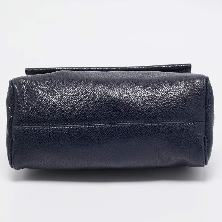 Pre Owned Carolina Herrera Navy Blue Leather Leather Minuetto Top Handle Bag
