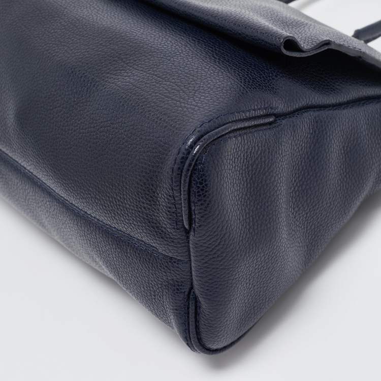 Pre Owned Carolina Herrera Navy Blue Leather Leather Minuetto Top Handle Bag