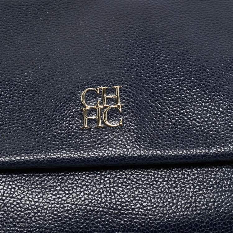 Pre Owned Carolina Herrera Navy Blue Leather Leather Minuetto Top Handle Bag