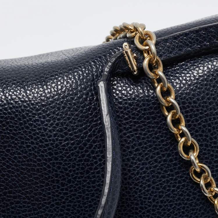 Pre Owned Carolina Herrera Navy Blue Leather Leather Minuetto Top Handle Bag