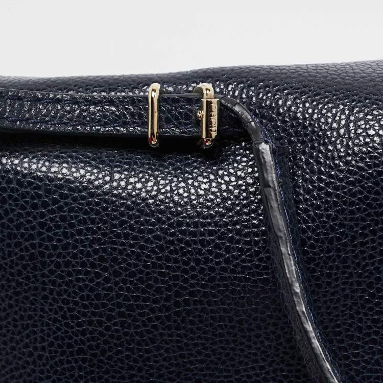 Pre Owned Carolina Herrera Navy Blue Leather Leather Minuetto Top Handle Bag