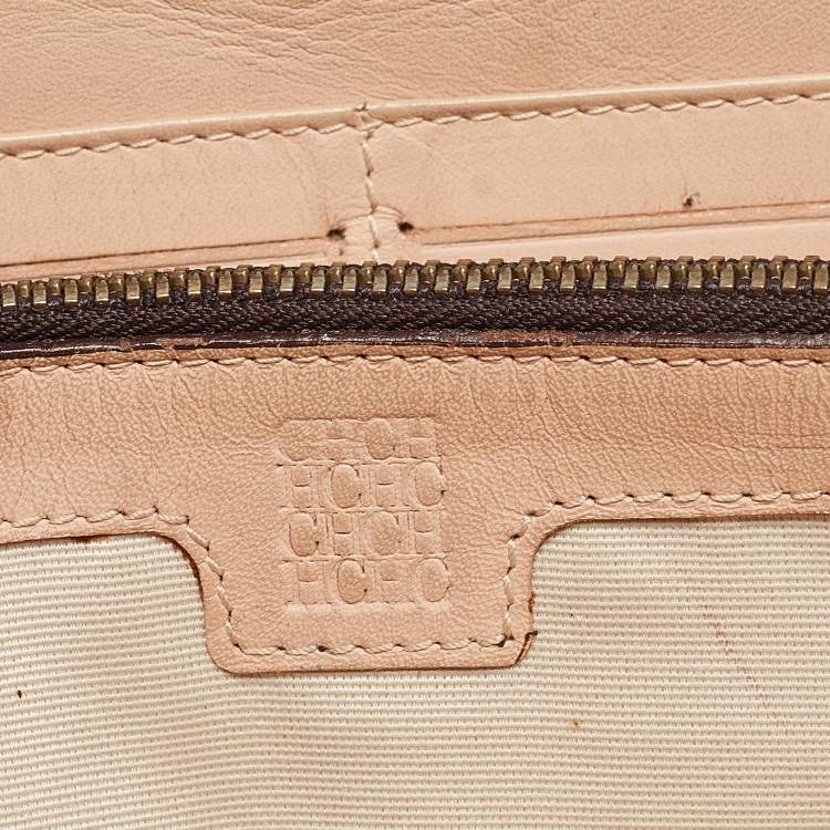 Pre Owned Carolina Herrera Brown Monogram Embossed Leather Zip Continental Wallet