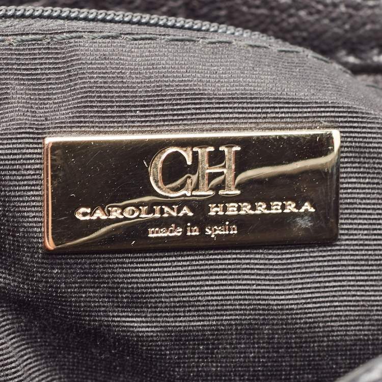Pre Owned Carolina Herrera Black Monogram Embossed Leather Satchel