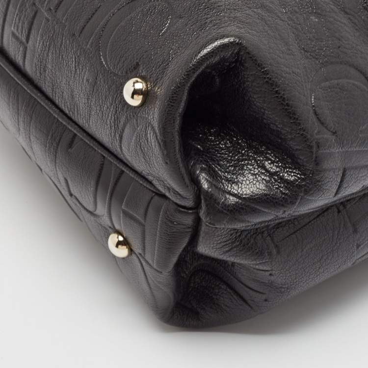 Pre Owned Carolina Herrera Black Monogram Embossed Leather Satchel